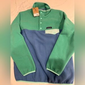 Patagonia Synchilla Fleece Pullover in Mint Green with Light Blue Trim women’s m